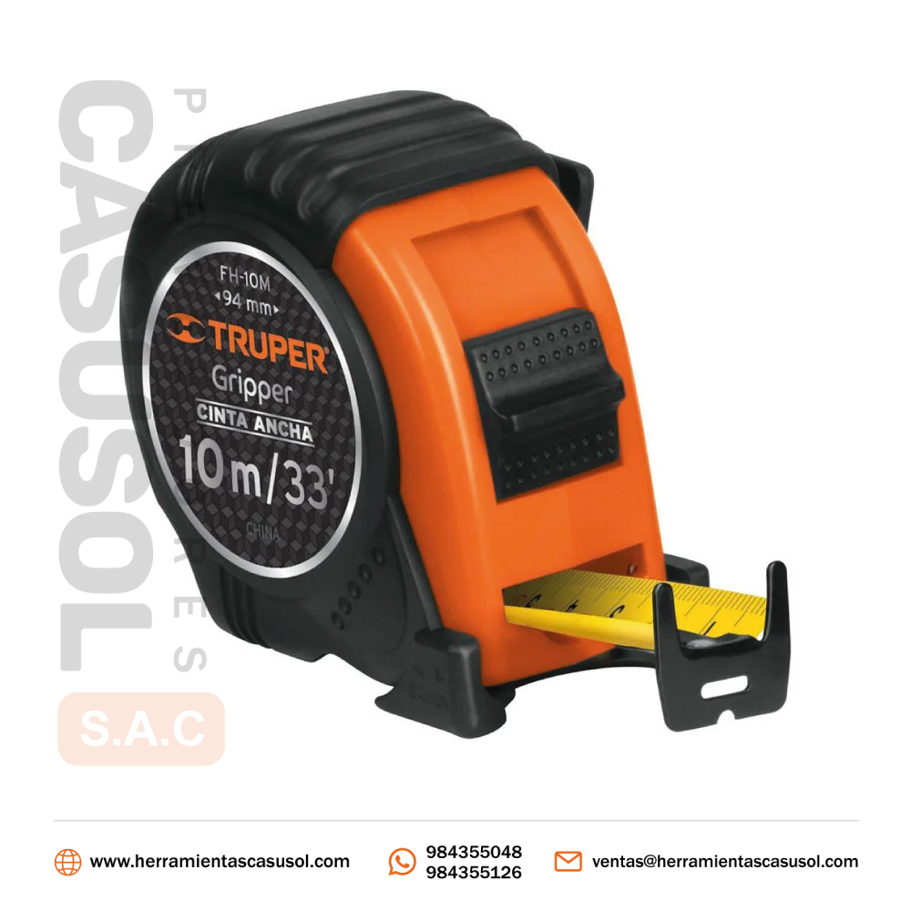 Wincha Contra Impacto 1 1/4» X 10Mt Gripper Cinta Extra Ancha Truper 14582